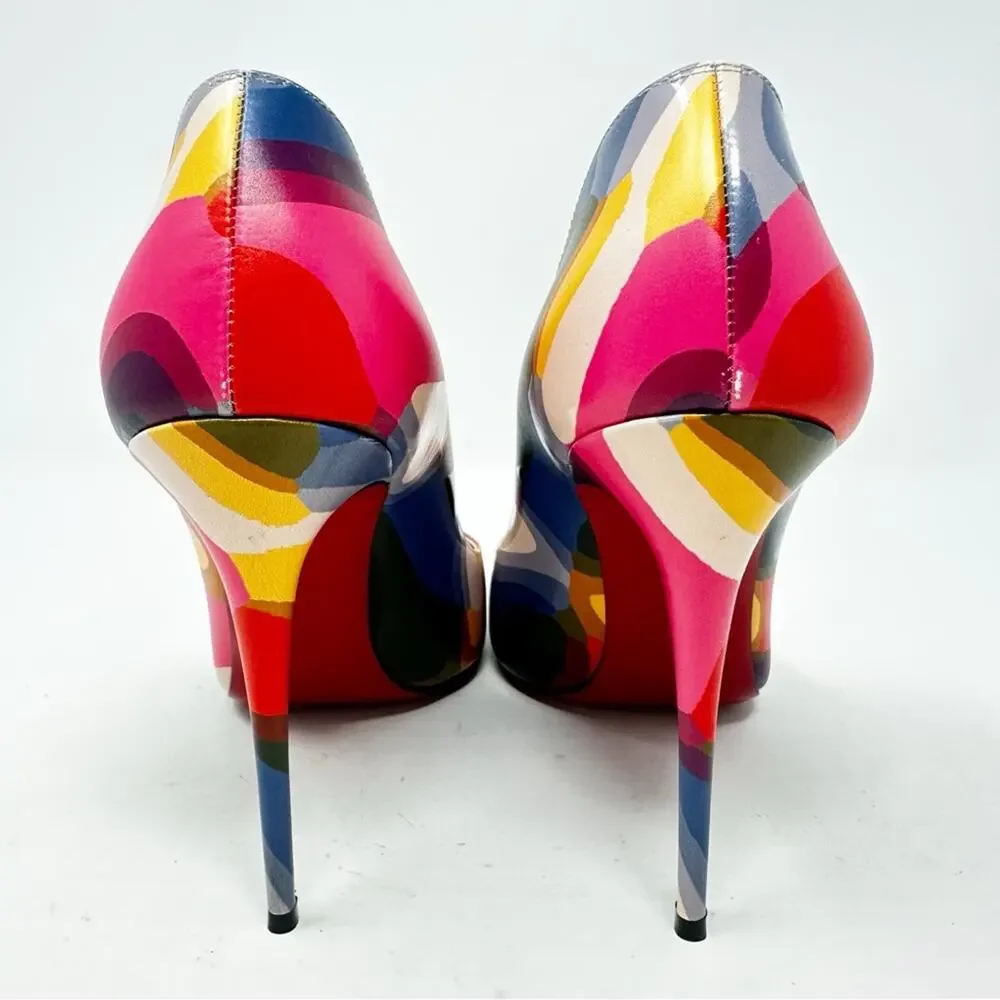 Christian Louboutin Hot Chick 100 Multi Print Leather Heels Womens Size EU 39